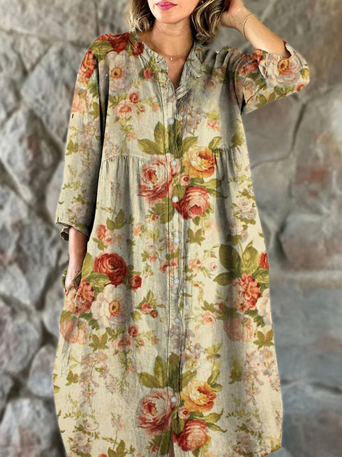 Robe chemise ample à col ras du cou et manches longues pour femme, imprimée, de qualité supérieure, m301050