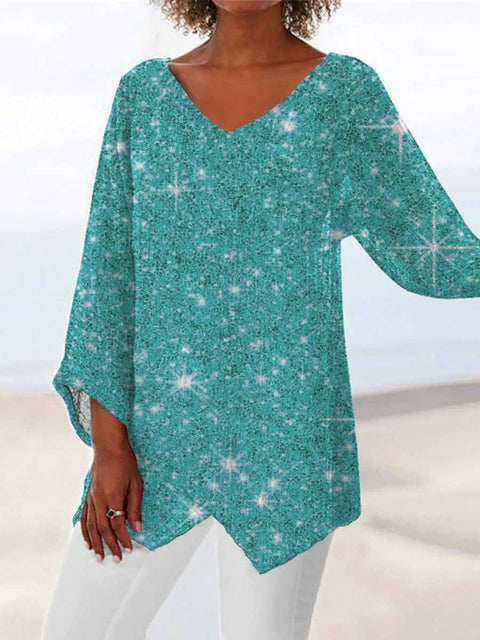 Damen-T-Shirt mit V-Ausschnitt und neunviertellangen Ärmeln und Tiermotiven, lockeres Motiv, m301289 