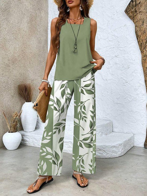 Lässige Pulloverweste mit quadratischem Ausschnitt und Hose mit Digitaldruck für Damen, zweiteilig, m301436 