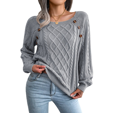 Lässiger Strickpullover mit quadratischem Ausschnitt und Nietenverzierung, m300572 