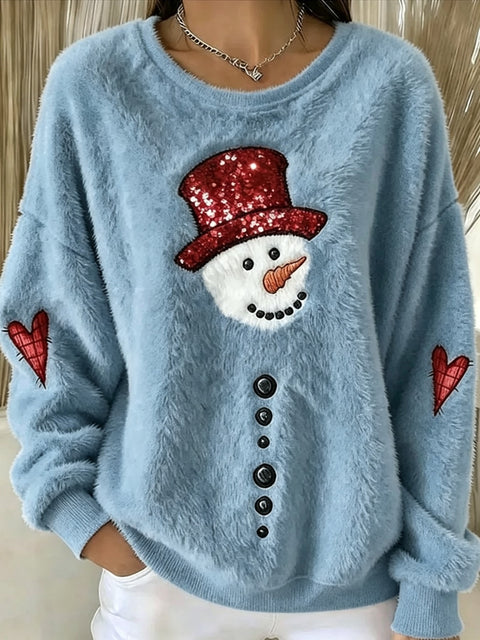 Snowman love polka dot print flannel casual pullover sweater FF303481