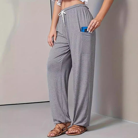 Elastic belt drawstring high waist Harlan pants women's yoga pants side pocket wide leg pants trousers m302011