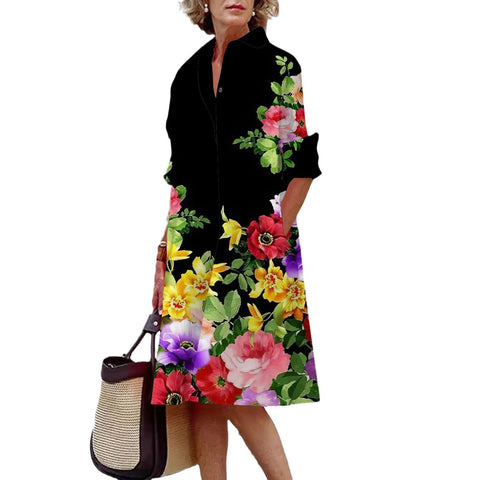 Robe chemise à boutons ouverts à une rangée, motif floral, impression numérique 3D, style vent doux, m300914 