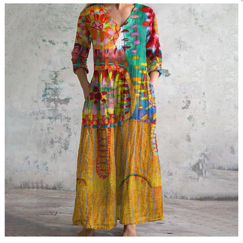 Robe décontractée d'été ample à manches longues imprimée en 3D m301729