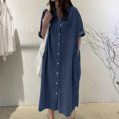 Denim long skirt Amazon new shirt collar denim casual skirt long skirt m301969