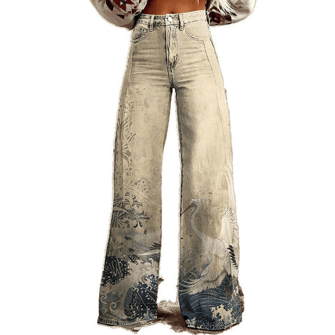 Pantalon évasé à transfert de chaleur 3D, simulation de pantalon en jean, pantalon ample m301550