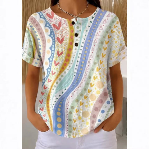 Colorful love wavy Henry collar T-shirt m302618