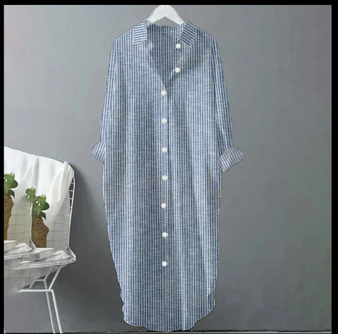 Chemise mi-longue décontractée à revers ample pour femme m301282 