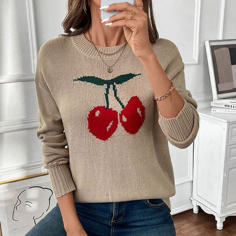 Kirschpullover mit Rundhalsausschnitt, m300794 