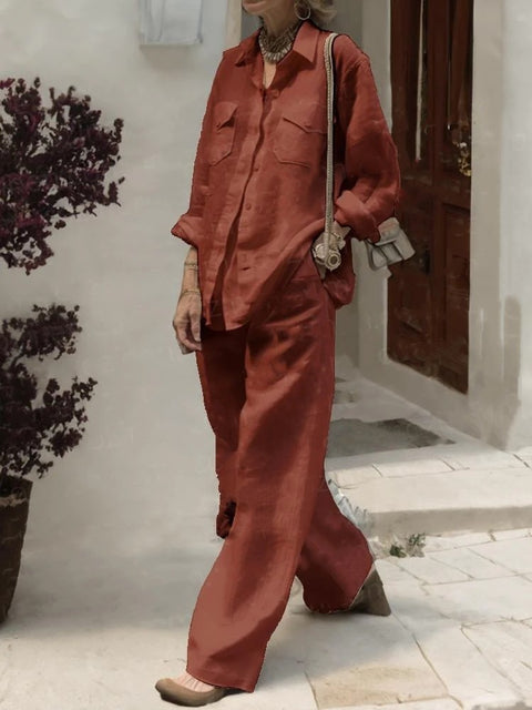 Women's long-sleeved shirt loose pants two-piece set m302108