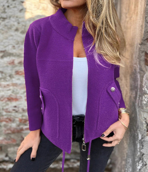Women's casual woolen lapel tether false pocket blazer m302097
