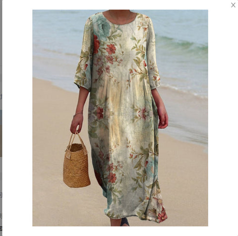 Robe longue à col ras du cou pour femme, imprimée, décontractée, tendance, m301059