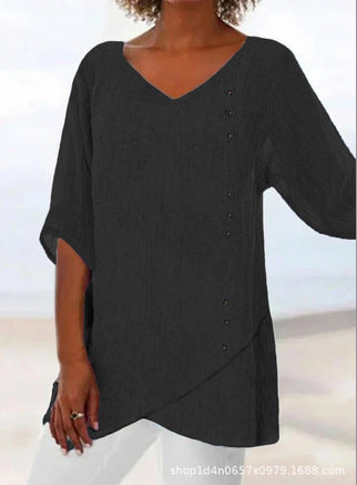 Damen-T-Shirt mit V-Ausschnitt und neunviertellangen Ärmeln und Tiermotiven, lockeres Motiv, m301289 