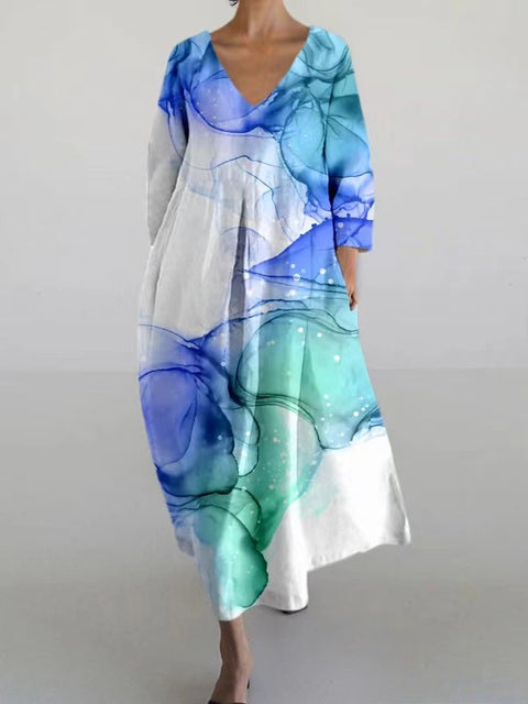 Robe longue ample à imprimé floral rétro pour femme m300916 