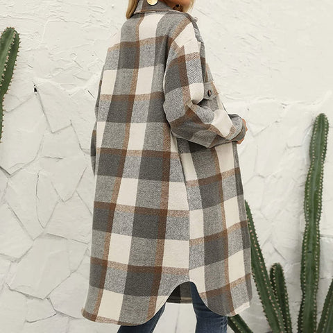 Trench-coat long boutonné en flanelle à carreaux m300574 