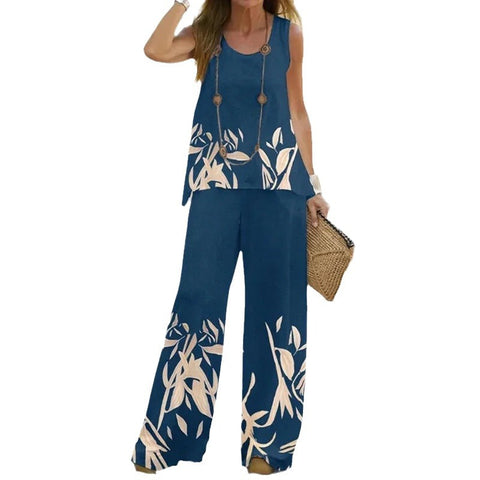 Lässiges modisches Weste-Hosen-Set mit Rundhalsausschnitt und ärmellosem Oberteil m301296 