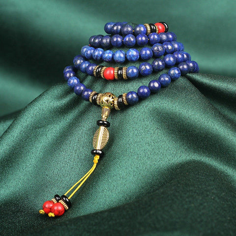 Bracelet Bouddha en lapis-lazuli, 108 perles et turquoise rouge m3331230