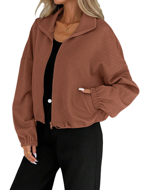 Turtleneck hem drawstring pocket ladies loose baseball jacket m302164