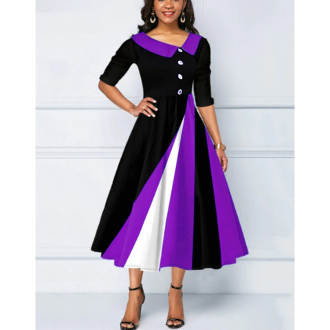 Robe longue à manches cinq-quarts et boutons imprimés en 3D m300864 