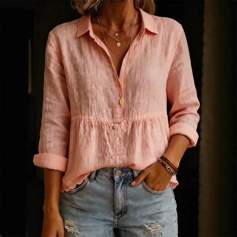 Women's casual loose fashion solid color cotton blend long sleeve pullover shirt m302337