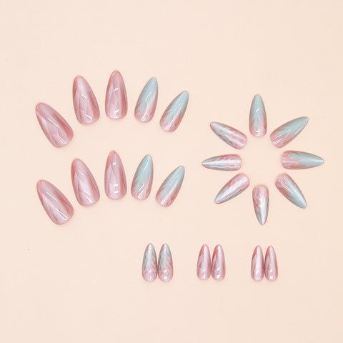 Faux ongles amovibles, ongle moyen long, ongle en amande, changement progressif, œil de chat, 24 pièces m3331197