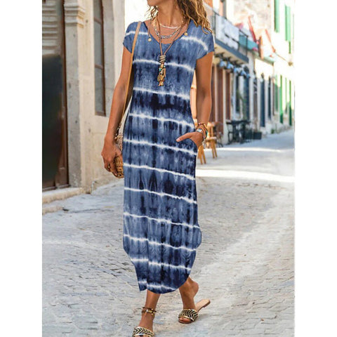 Rundhals-Tasche Kurzarm-Trend-Print-Kleid m300031 