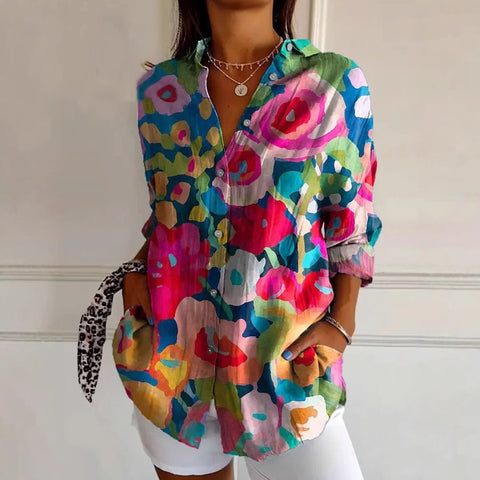 Chemise longue à manches et épaules imprimée en 3D à motif abstrait pour femme m302463