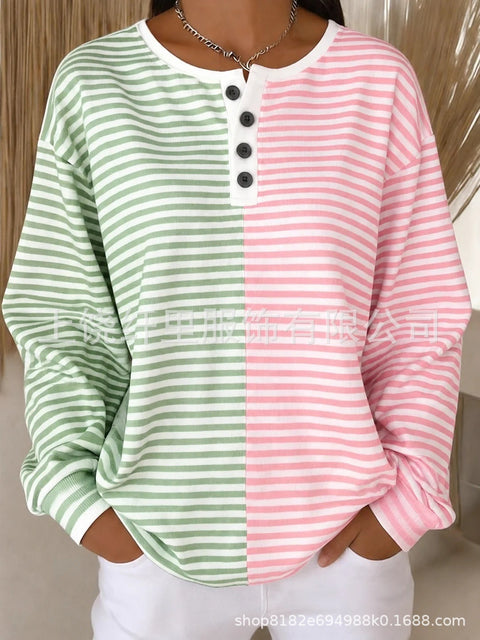 Crew neck 4 buckle spring and autumn fashion pattern 3D printing casual loose women's sweater FF303411 02