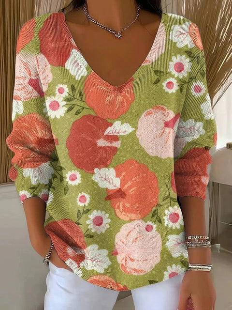 Shoulder V-Neck Long Sleeve Pullover 3D Digital Printing Women's Top T-Shirt m302616