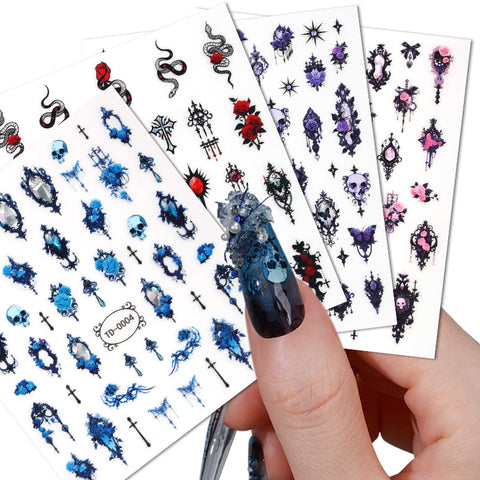 Autocollant en gel souple 5D Zhengxiang Diablo Rose Gothic Nail Art, autocollant en relief pour ongles m3331199