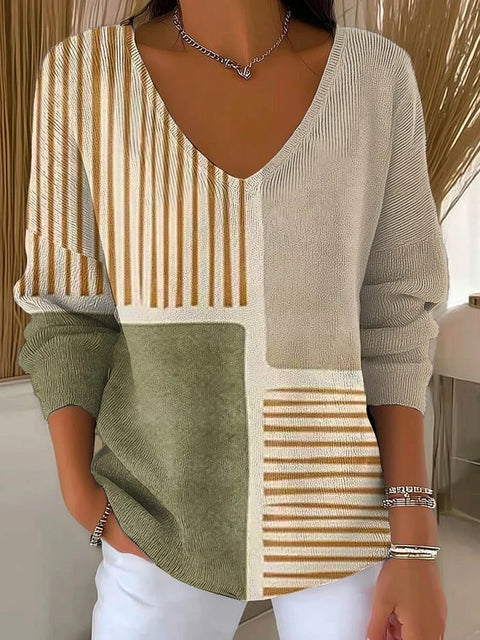 Shoulder V-Neck Long Sleeve Pullover 3D Digital Printing Women's Top T-Shirt m302616