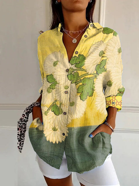 Chemise à manches longues tendance été, motif floral imprimé 3D, chemise m301226 