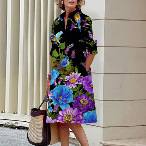Robe chemise à boutons ouverts à une rangée, motif floral, impression numérique 3D, style vent doux, m300914 
