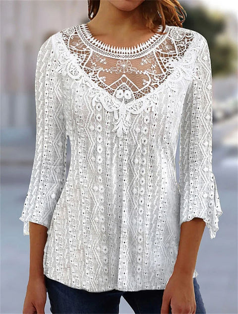 Nouvelle chemise confortable et décontractée à manches sept-quarts avec dentelle creuse et épissure m300154 