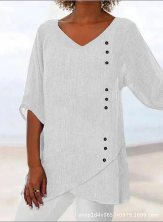 Damen-T-Shirt mit V-Ausschnitt und neunviertellangen Ärmeln und Tiermotiven, lockeres Motiv, m301289 