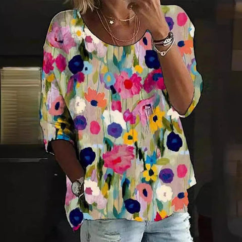Chemise ample décontractée à col ras du cou et imprimé floral tendance m300407 