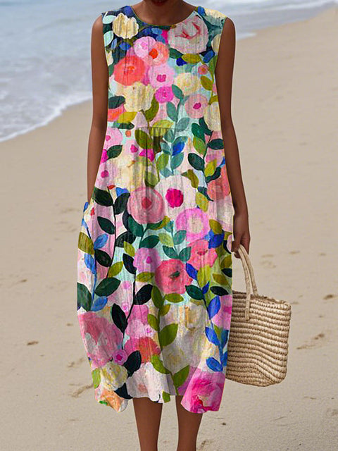New sleeveless casual printing temperament long dress dress slim fit small fresh casual dress m301521