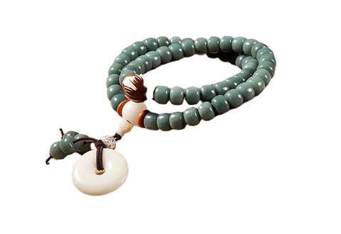 Bracelet racine Bodhi en peau verte naturelle patinée, 108 pièces, perles de Bouddha Wenwan en graines Bodhi, chapelet m3331235