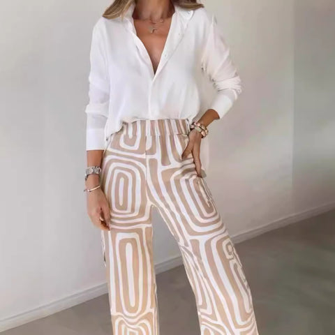 Ensemble deux pièces décontracté pour femme, haut de gamme, imprimé numérique, chemise ample et pantalon, m301306 