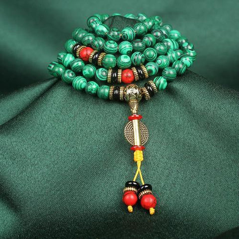 Bracelet chapelet en malachite 108 perles Bouddha, perles rondes de 8 mm, perles Bouddha en malachite m3331294 