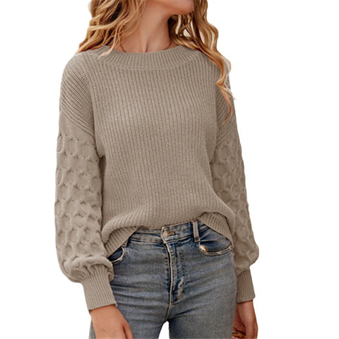 Pull ras du cou à manches longues et manches lanternes, haut tricoté m300511 