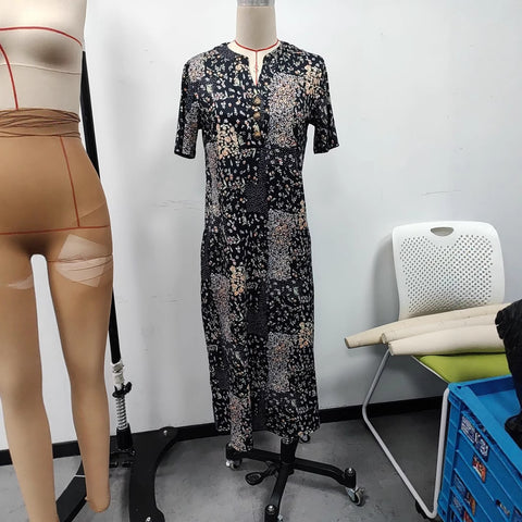 Robe à fleurs à manches courtes et imprimé style rétro pour femme m301445 