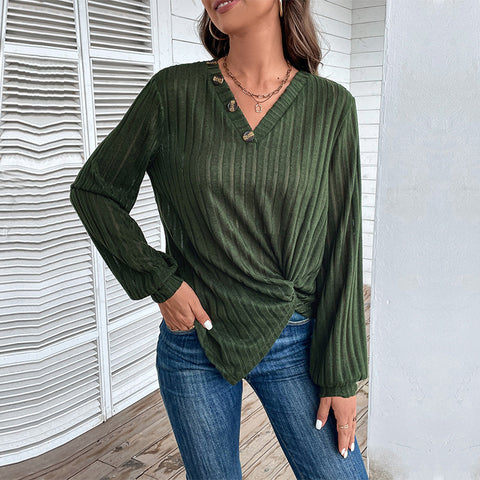 Haut vert à col en V fendu pour femme, vêtement d'automne, m300630 