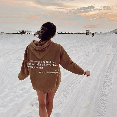 Women's fleece sweater plain letter print kangaroo pocket drawstring print hoodie m301967