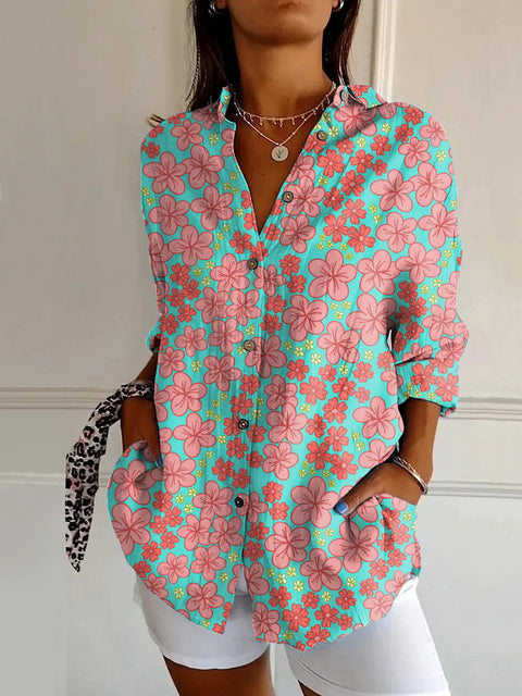 Chemise à manches longues tendance été, motif floral imprimé 3D, chemise m301226 