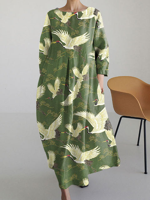 Lockeres, modisches Premium-Kleid mit Rundhalsausschnitt und langen Ärmeln und Aufdruck m301044