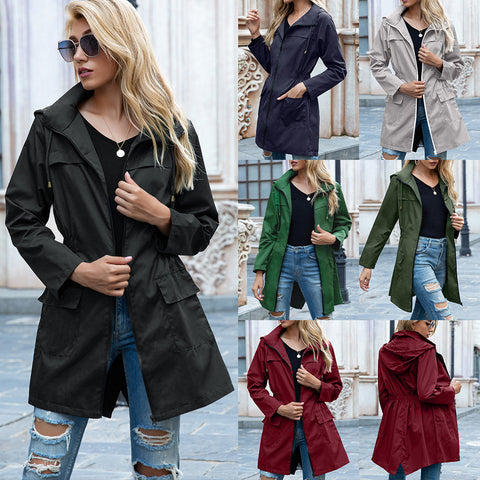 Autumn and winter new hooded waist rainproof clothing foreign trade zipper women's raincoat outdoor mountaineering jacket m301826
