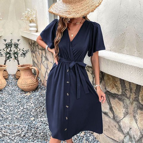 Robe à lacets et manches en corne pour femme M300852 