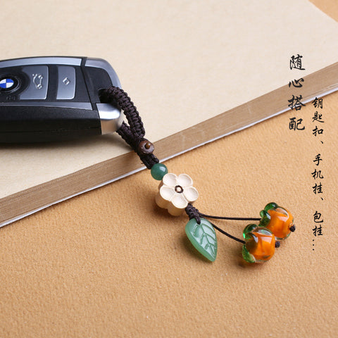 Porte-clés en forme de feuille de kaki émaillé rétro et magnifique, pendentif pour téléphone portable, Persimmon Ruyi m3331260 
