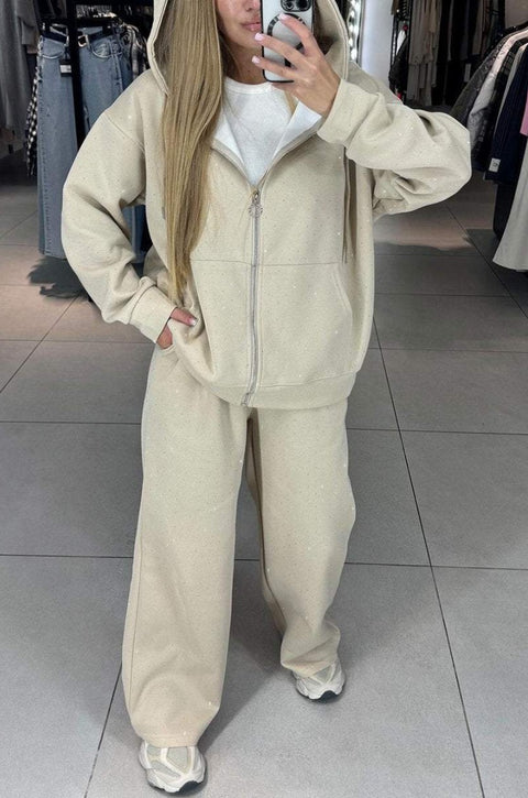 Women's casual round neck long sleeve full body hot diamond drawstring foot tie two-piece set m301499